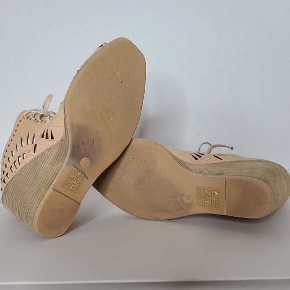 Jeffrey Campbell Rodillo Wedge Cut Out Lace Front Peeptoe Shoe Cream Leather 8 - Picture 8 of 9